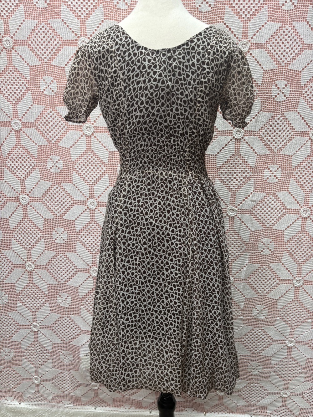 Femella Printed Midi Dress Balloon Hem Smocked Waist - Picture 9 of 10